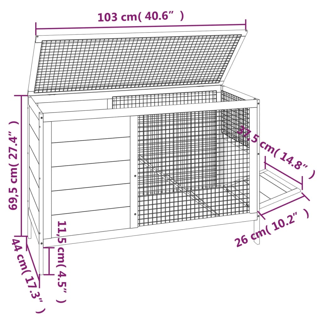 Rabbit Hutch Brown 40.6"x17.3"x27.4" Solid Wood Pine