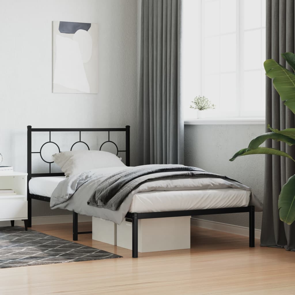 Metal Bed Frame without Mattress with Headboard Black 39.4"x78.7"