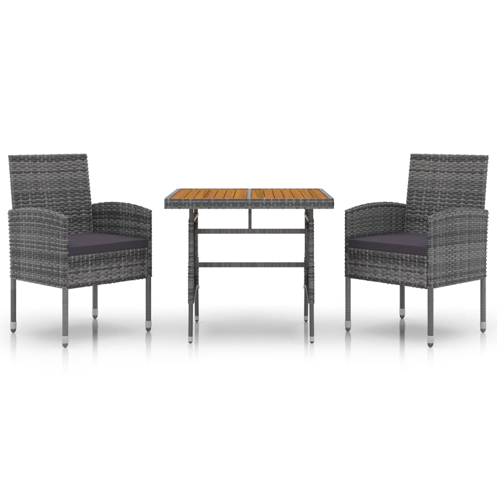 3 Piece Patio Dining Set Poly Rattan Gray