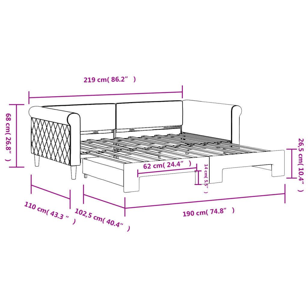 Daybed with Trundle without Mattress Light Gray 39.4"x74.8"