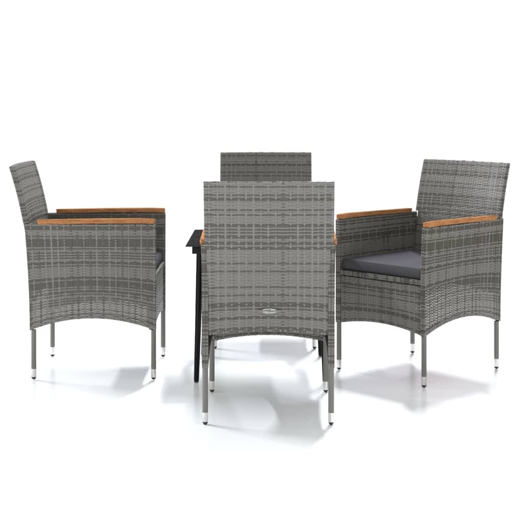 5 Piece Patio Dining Set with Cushions Gray and Black