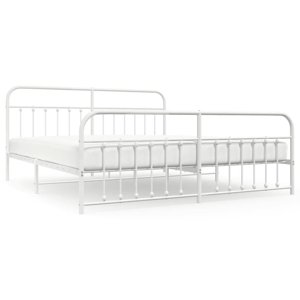 Metal Bed Frame without Mattress with Footboard White 76"x79.9"