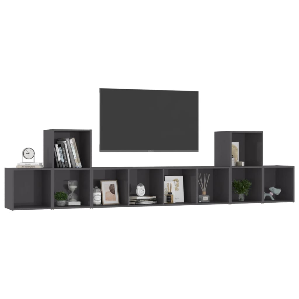 5 Piece TV Stand Set High Gloss Gray Engineered Wood