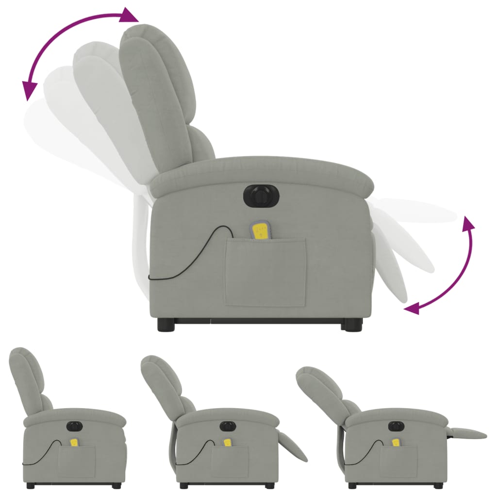 Electric Stand up Massage Recliner Chair Light Gray Velvet