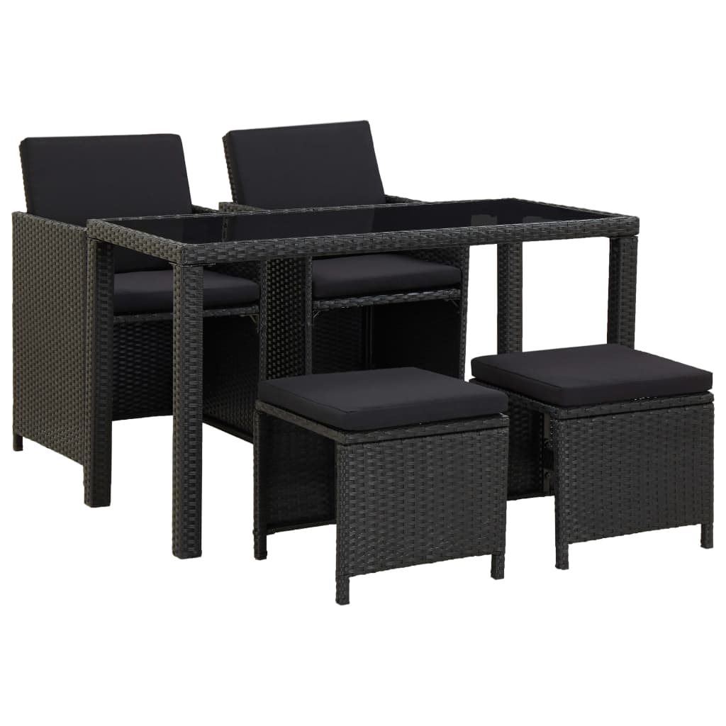 13 Piece Patio Dining Set with Cushions Poly Rattan Black