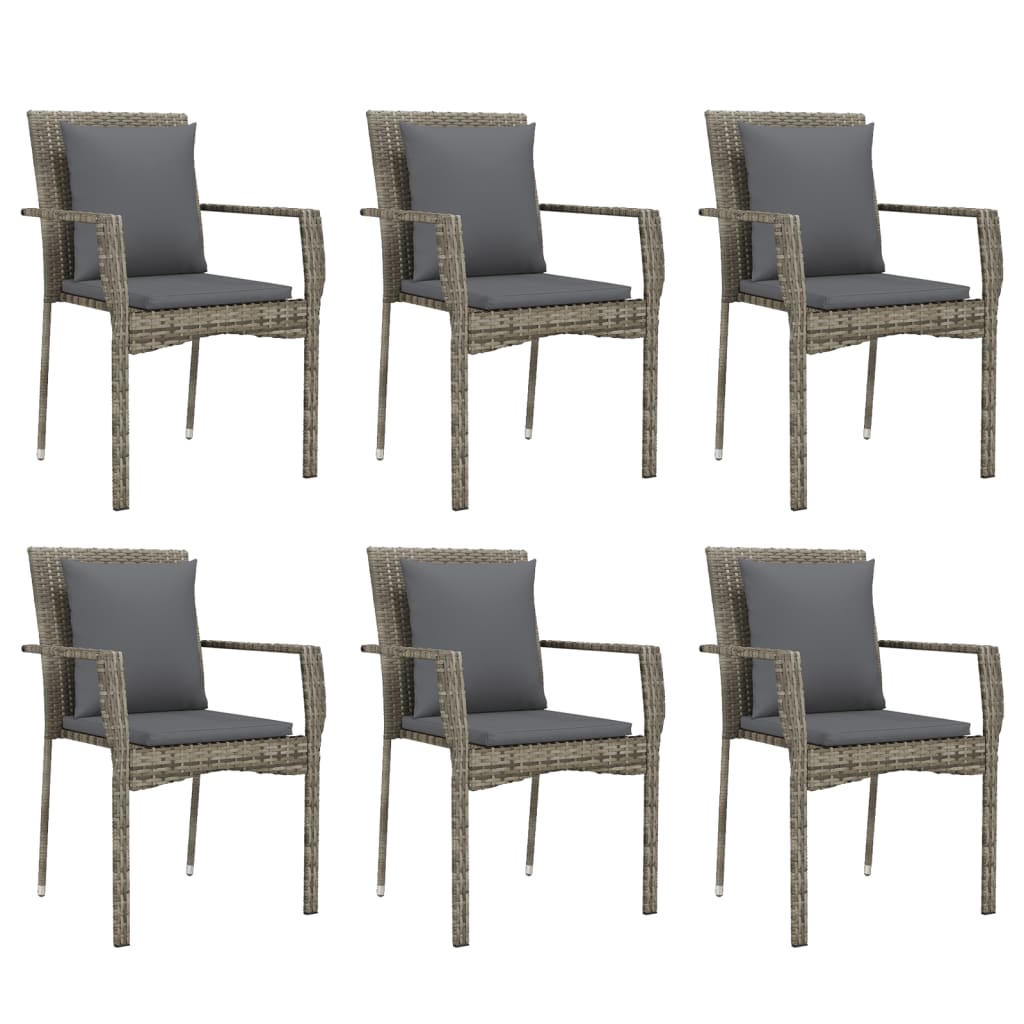 7 Piece Patio Dining Set with Cushions Gray Poly Rattan