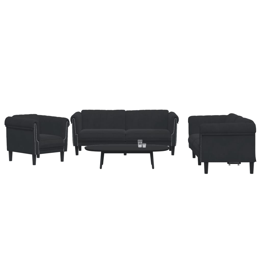 3 Piece Sofa Set Black Velvet