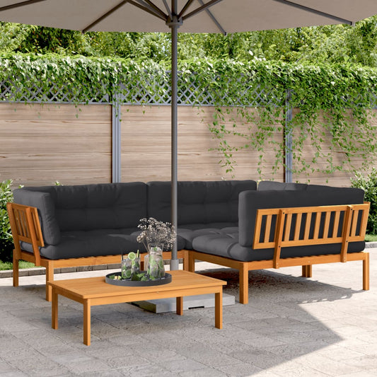 4 Piece Patio Pallet Sofa Set with Cushions Solid Wood Acacia