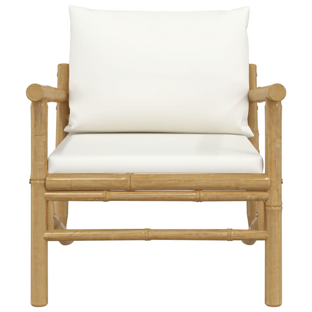 Patio Chairs 2 pcs with Cream White Cushions Bamboo