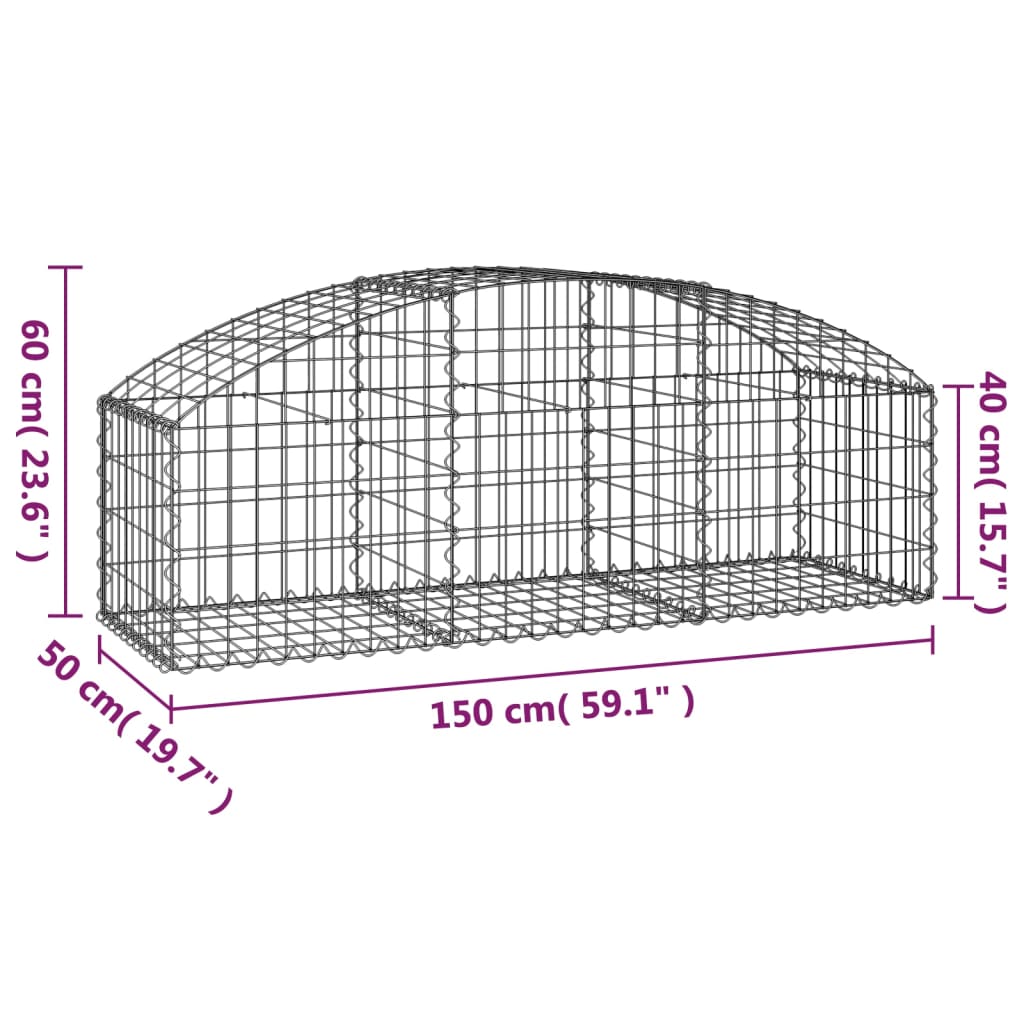 Arched Gabion Basket 59.1"x19.7"x15.7"/23.6" Galvanized Iron