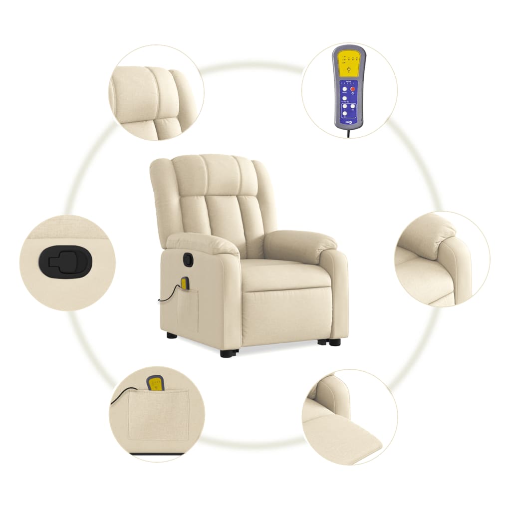 Stand up Massage Recliner Chair Cream Fabric