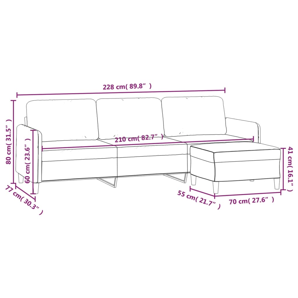 3-Seater Sofa with Footstool Light Gray 82.7" Fabric