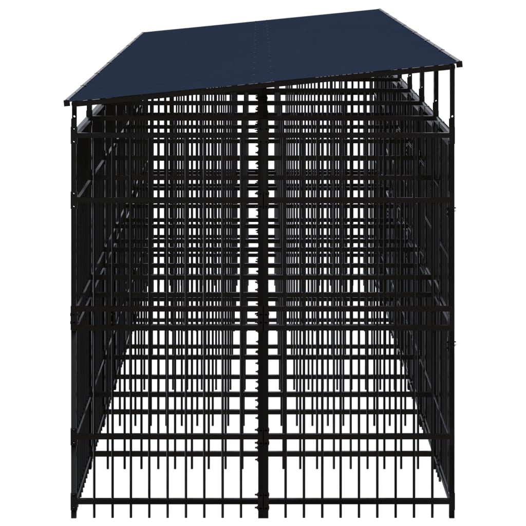 Outdoor Dog Kennel with Roof Steel 138.9 ft²