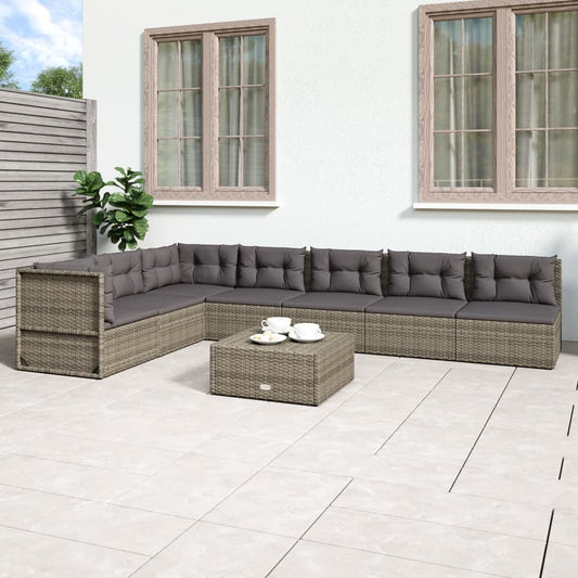 7 Piece Patio Lounge Set with Cushions Gray Poly Rattan