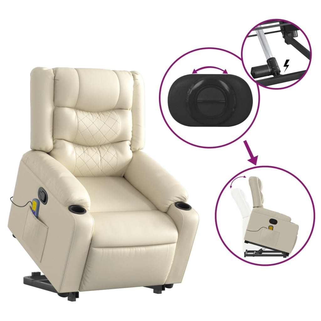 Stand up Massage Recliner Chair Cream Faux Leather