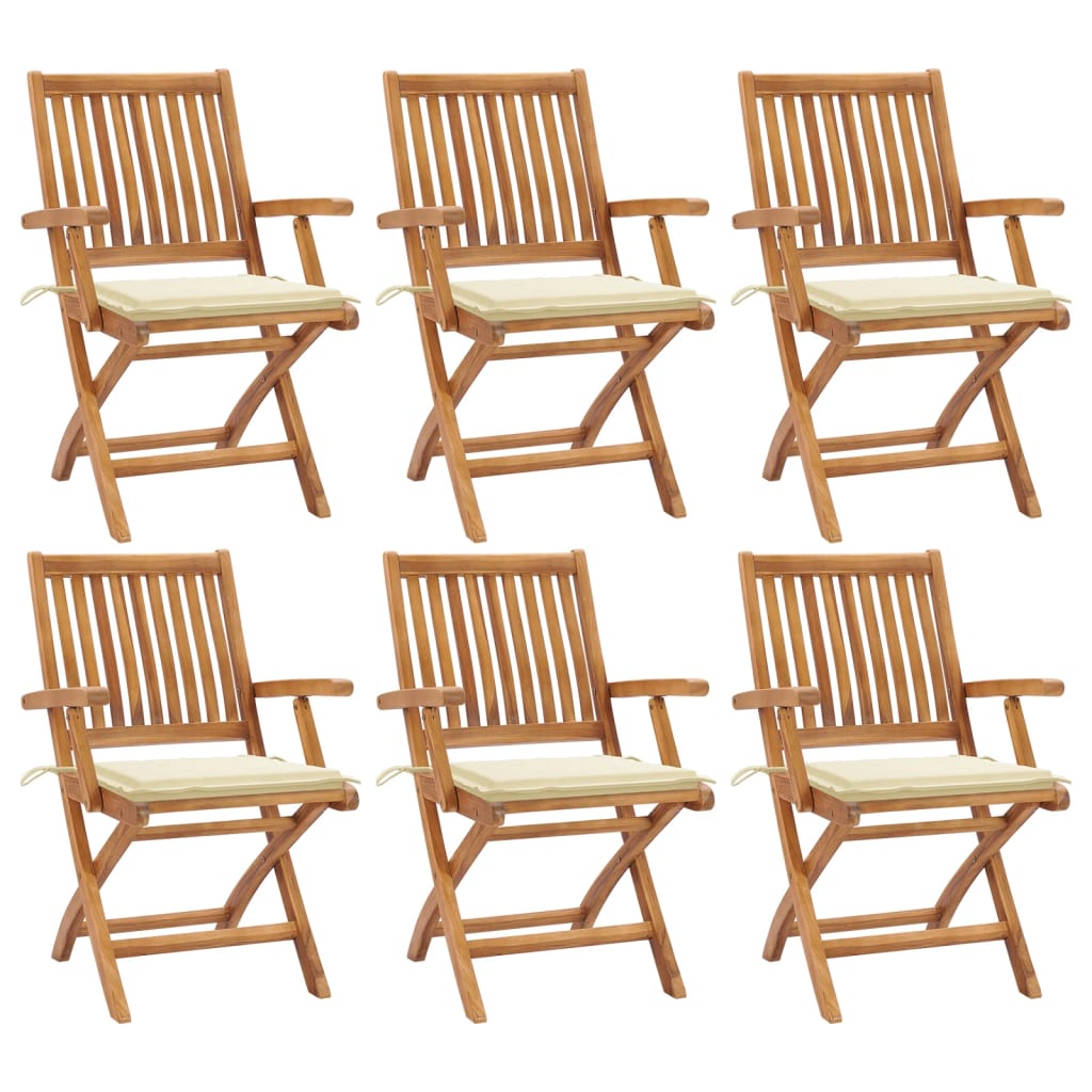 Folding Patio Chairs with Cushions 6 pcs Solid Teak Wood