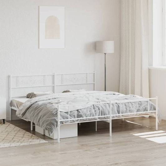 Metal Bed Frame without Mattress with Footboard White 72"x83.9"