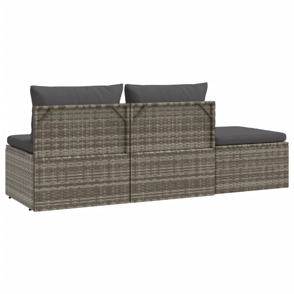 3 Piece Patio Lounge Set with Cushions Gray Poly Rattan