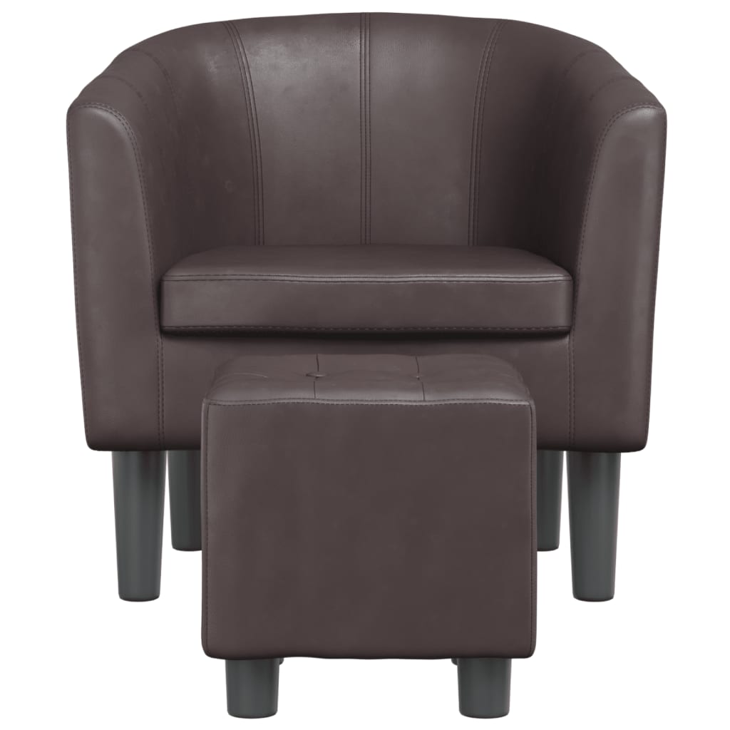 Tub Chair with Footstool Brown Faux Leather