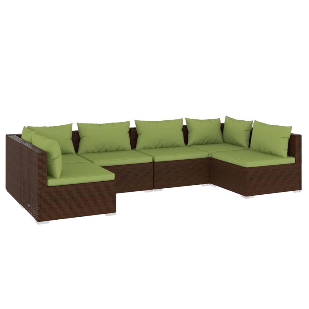 6 Piece Patio Lounge Set with Cushions Poly Rattan Brown