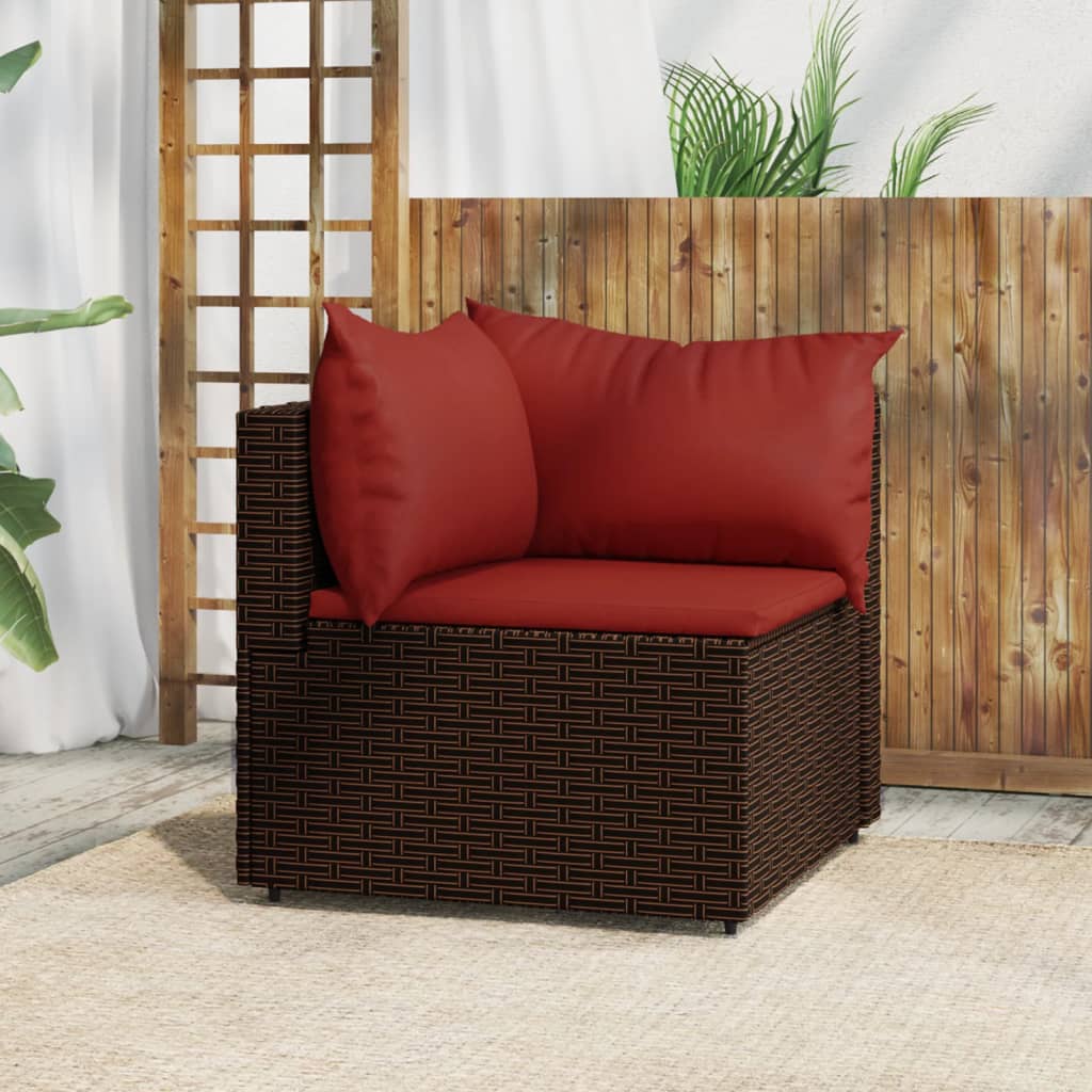 Patio Corner Sofa with Cushions Brown Poly Rattan