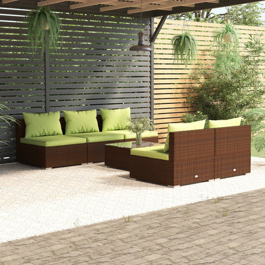 6 Piece Patio Lounge Set with Cushions Poly Rattan Brown