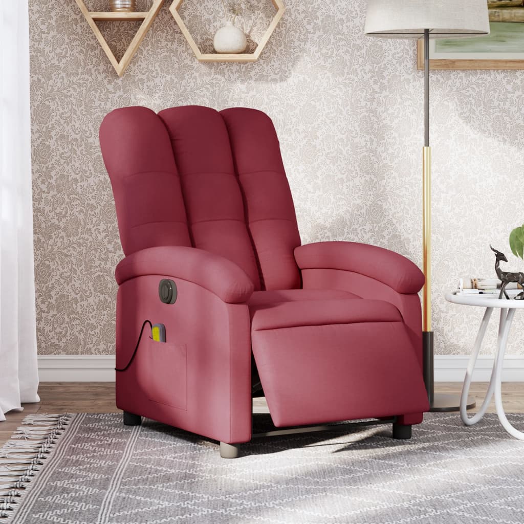 Electric Massage Recliner Chair Wine Red Fabric