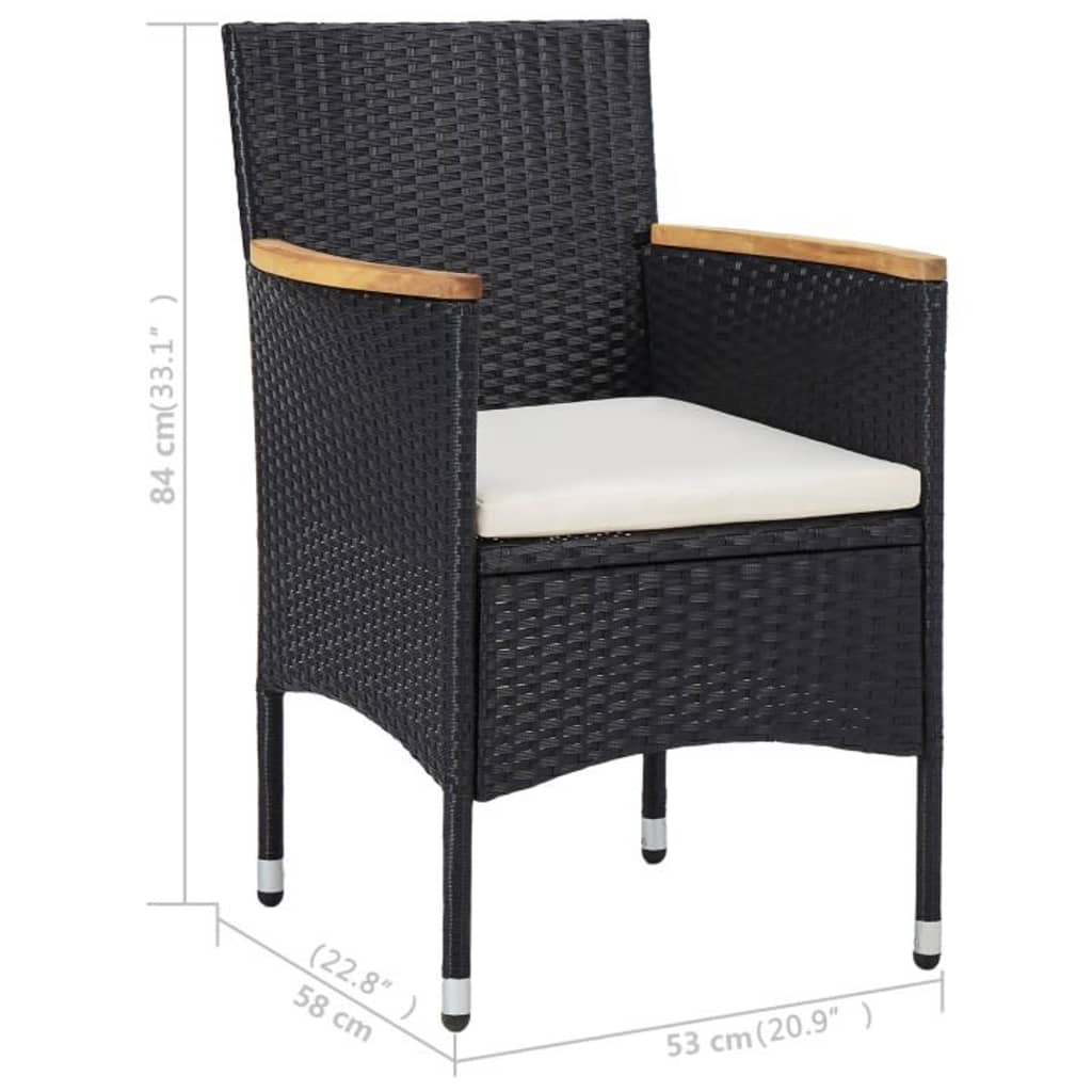 3 Piece Patio Dining Set Black Poly Rattan and Acacia Wood