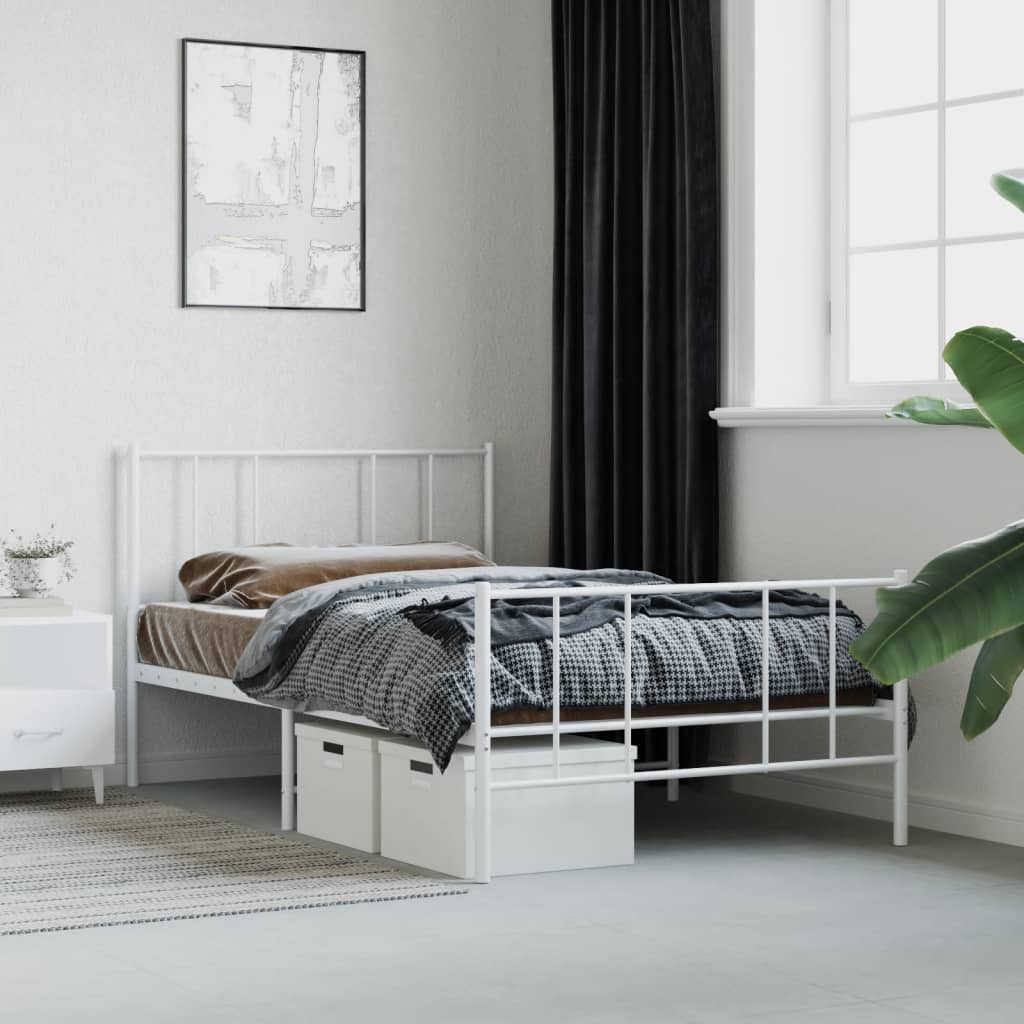 Metal Bed Frame without Mattress with Footboard White 39.4"x78.7"