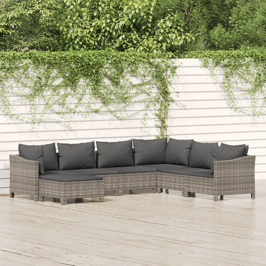 7 Piece Patio Lounge Set with Cushions Gray Poly Rattan