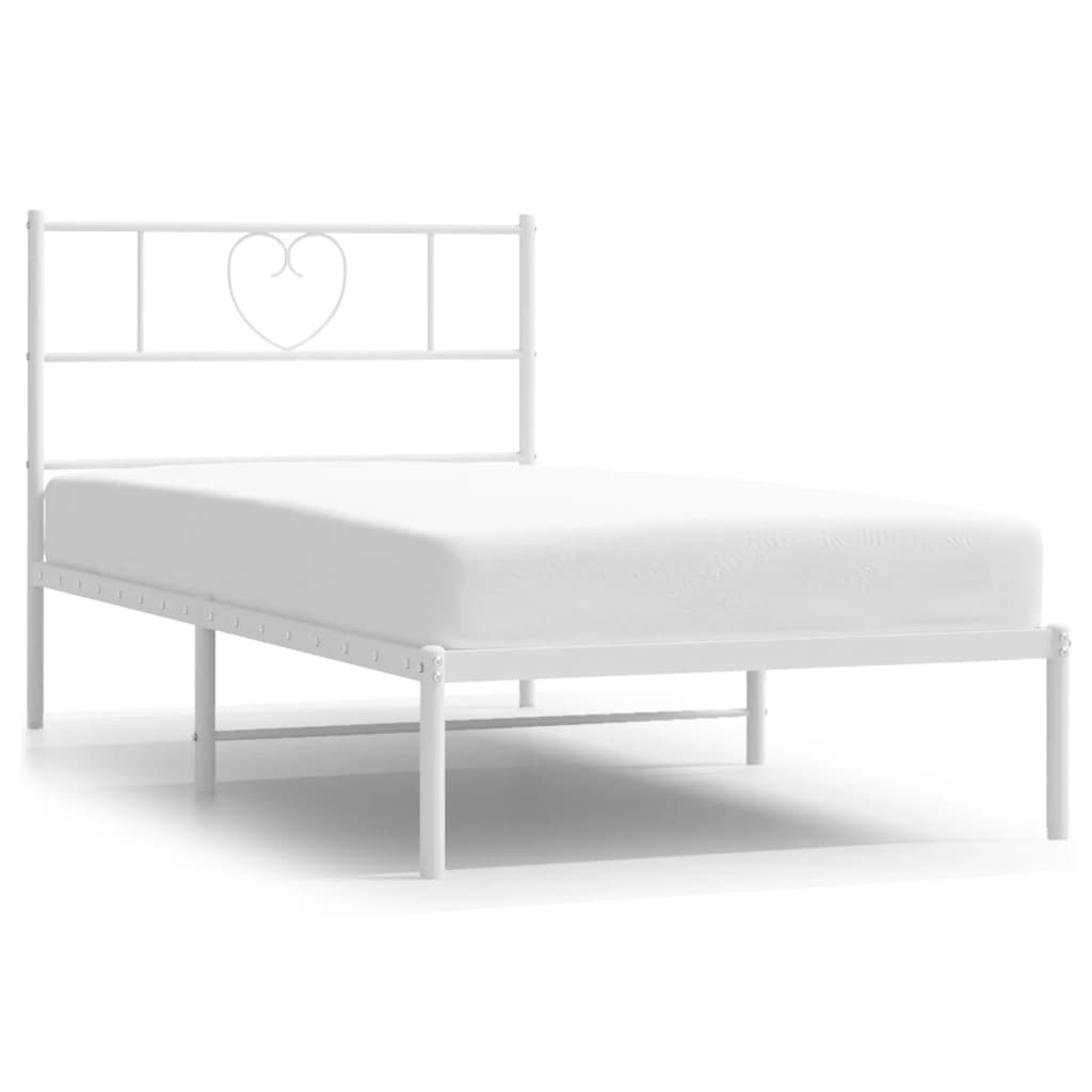 Metal Bed Frame without Mattress with Headboard White 39.4"x78.7"