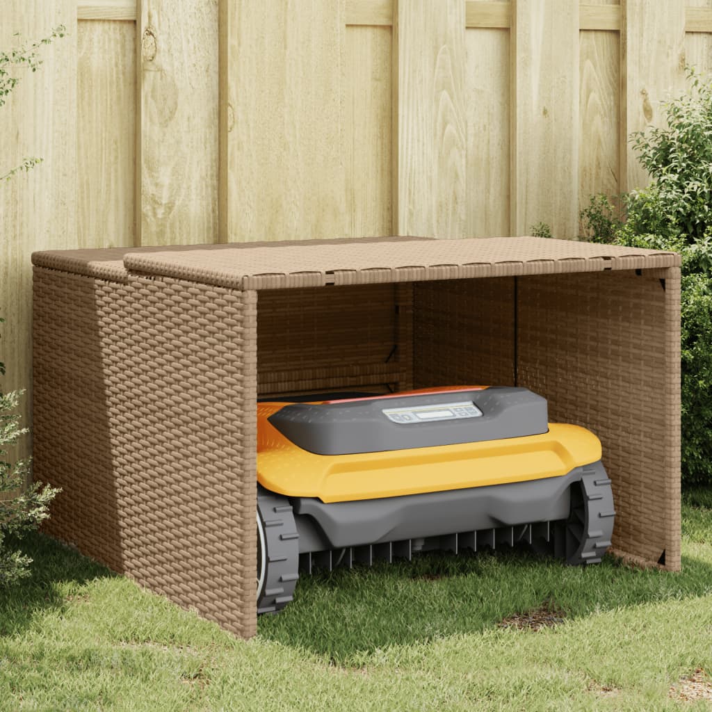 Robot Mower Garage Beige 33.9"x35.4"x20.5"/22.4" Poly Rattan