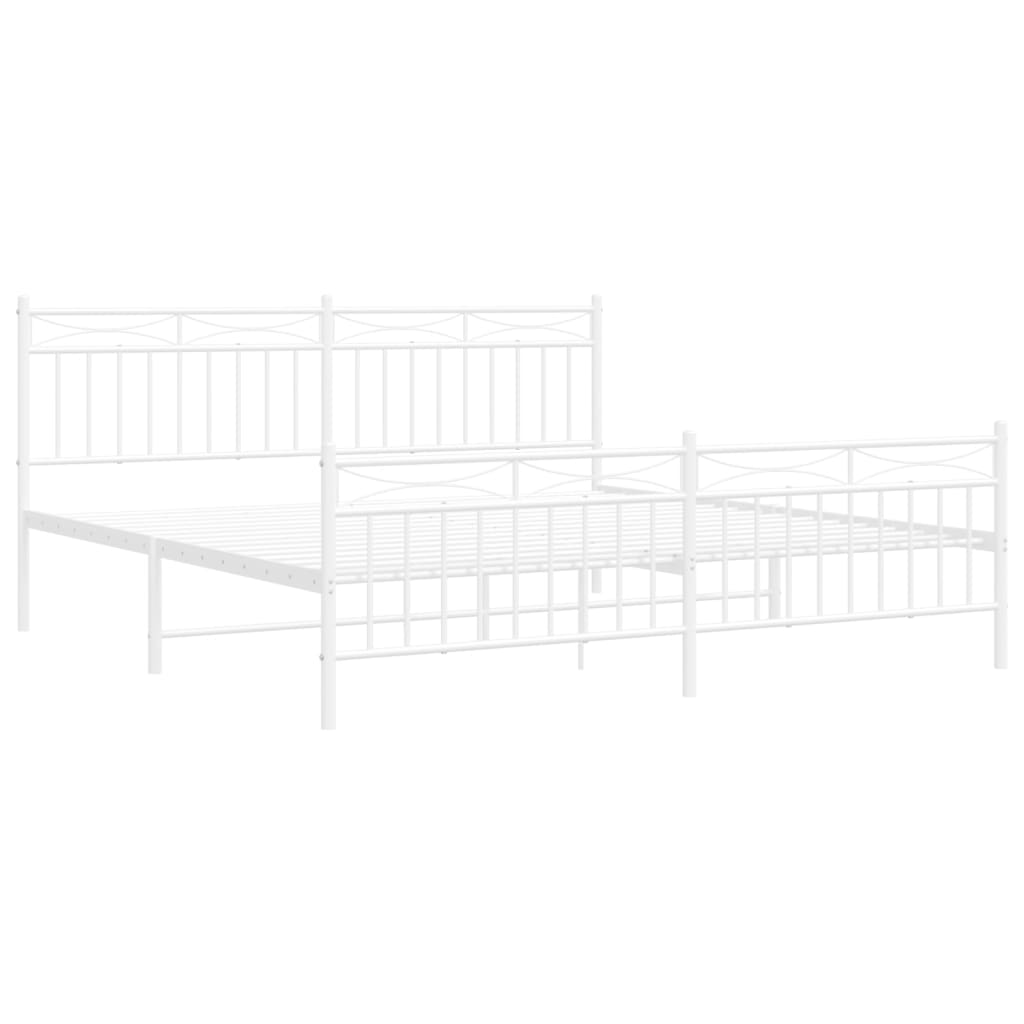 Metal Bed Frame without Mattress with Footboard White 72"x83.9"