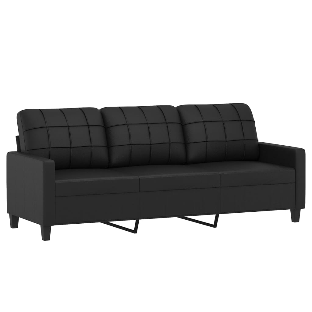 3-Seater Sofa with Footstool Black 70.9" Faux Leather