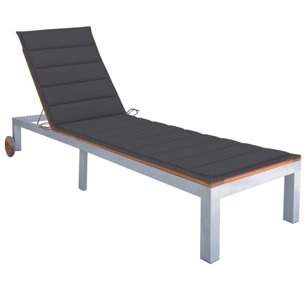 Sun Lounger with Cushion Solid Acacia Wood and Galvanized Steel