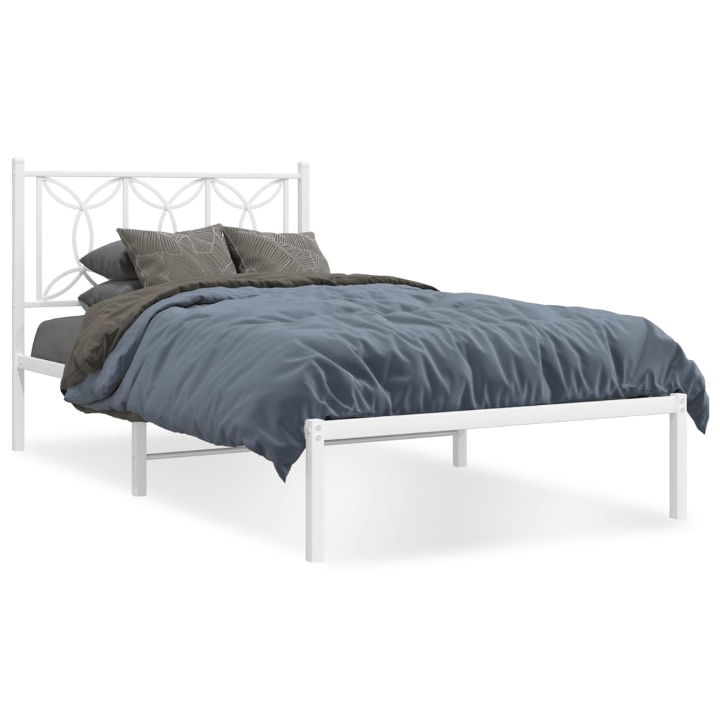 Metal Bed Frame without Mattress with Headboard White 39.4"x78.7"