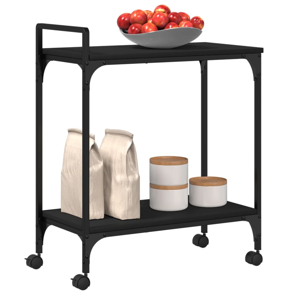 Kitchen Trolley Black 23.8"x12.2"x28.5" Engineered Wood