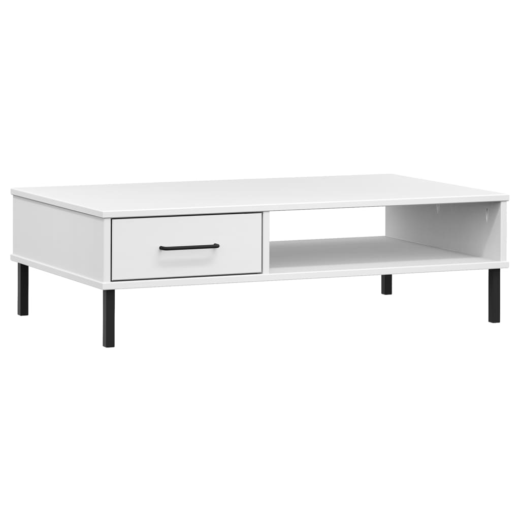 Coffee Table with Metal Legs White Solid Wood Pine OSLO