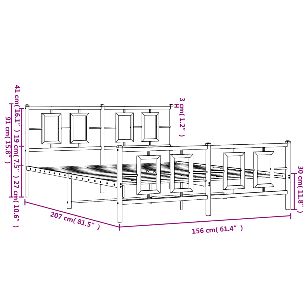 Metal Bed Frame without Mattress with Footboard Black 59.1"x78.7"