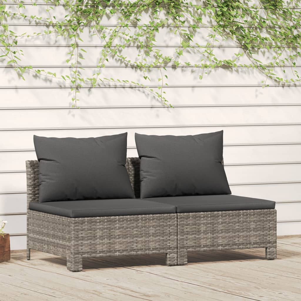 2-Seater Patio Sofa with Cushions Gray Poly Rattan