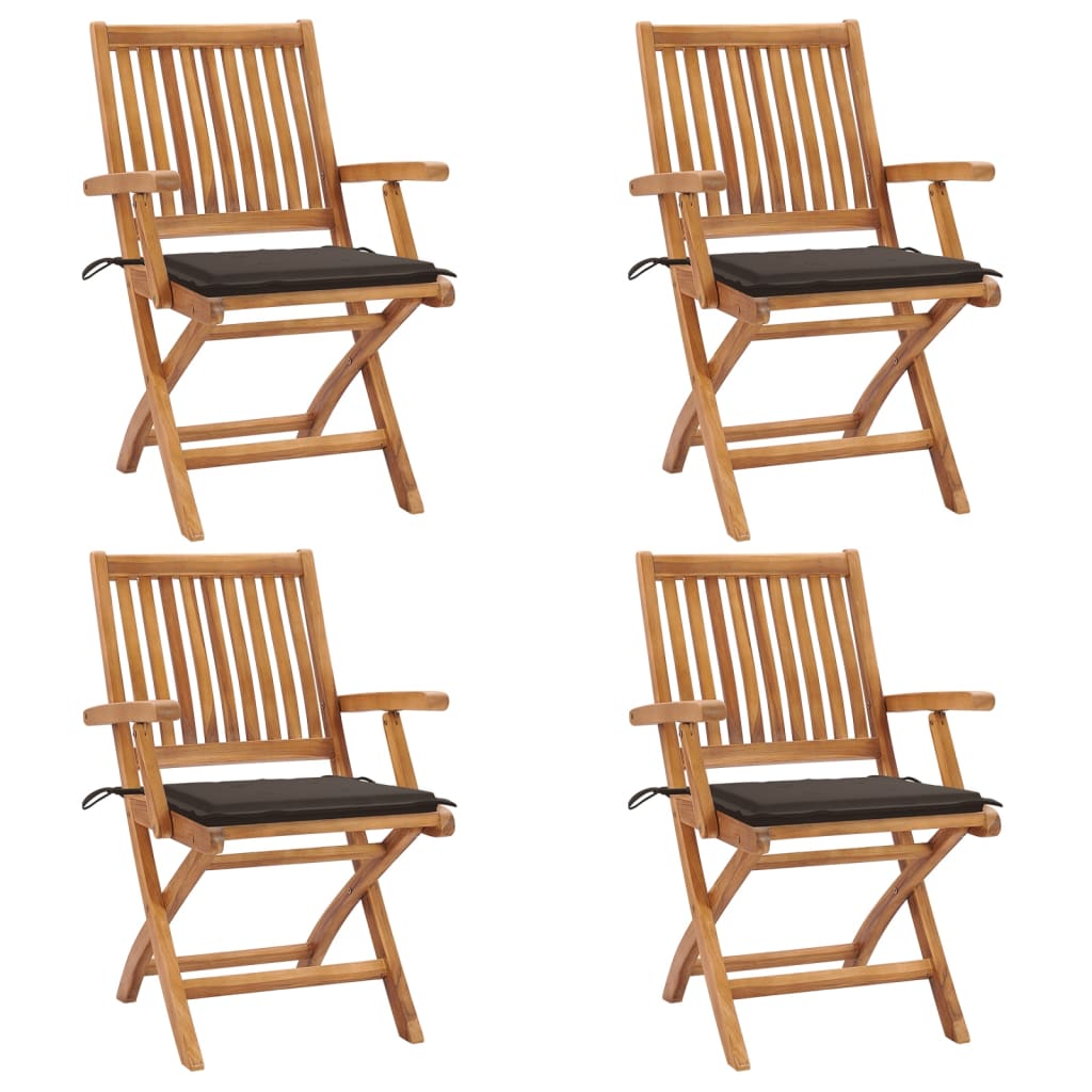 Folding Patio Chairs with Cushions 4 pcs Solid Teak Wood