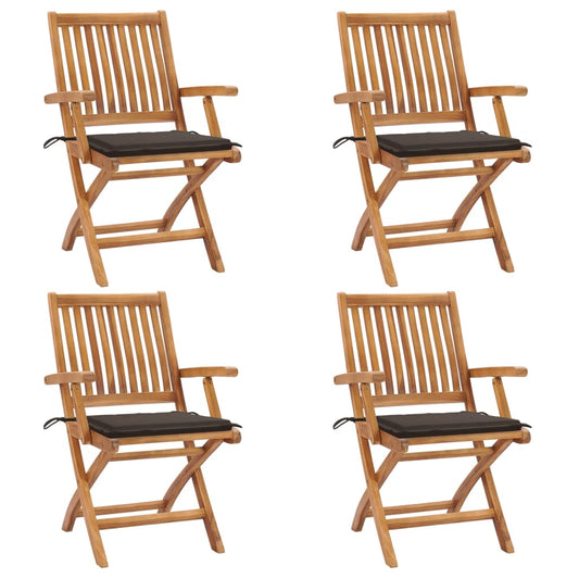 Folding Patio Chairs with Cushions 4 pcs Solid Teak Wood