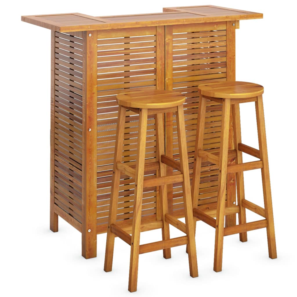 3 Piece Patio Bar Set Solid Wood Acacia