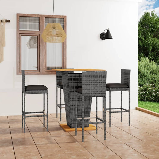 5 Piece Patio Bar Set with Cushions Poly Rattan Gray