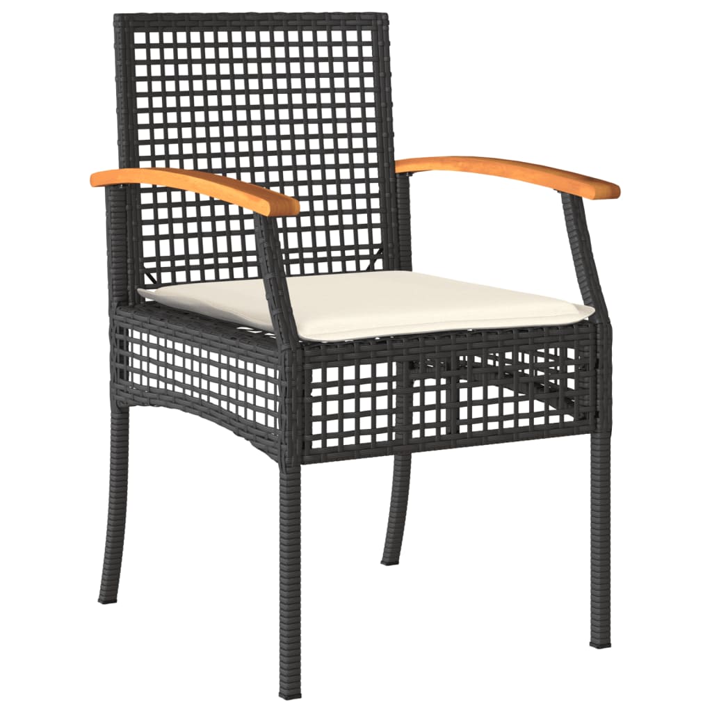 3 Piece Patio Dining Set with Cushions Black Poly Rattan