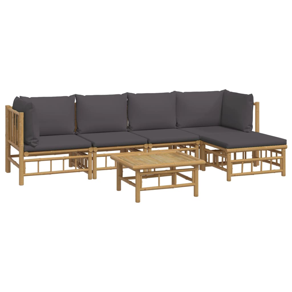 6 Piece Patio Lounge Set with Dark Gray Cushions Bamboo