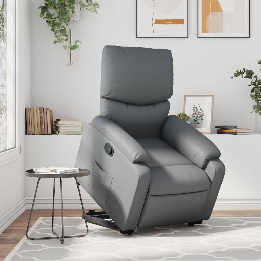 Stand up Recliner Chair Gray Faux Leather