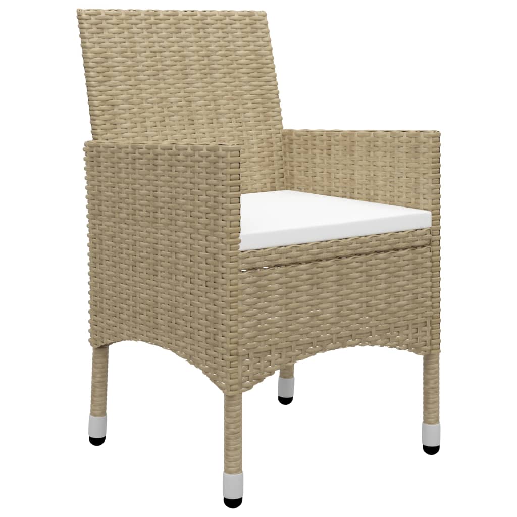 3 Piece Bistro Set Poly Rattan and Tempered Glass Beige