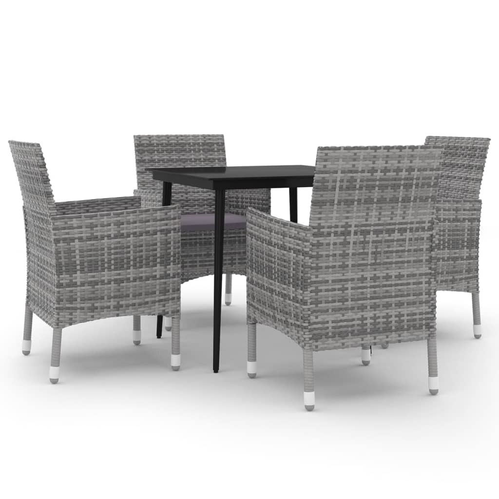 5 Piece Patio Dining Set with Cushions Poly Rattan and Glass