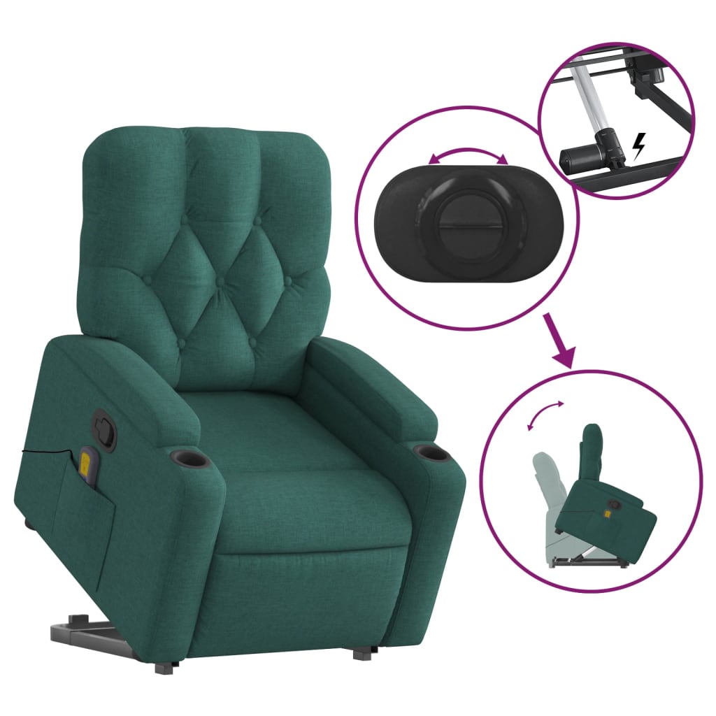 Stand up Massage Recliner Chair Dark Green Fabric